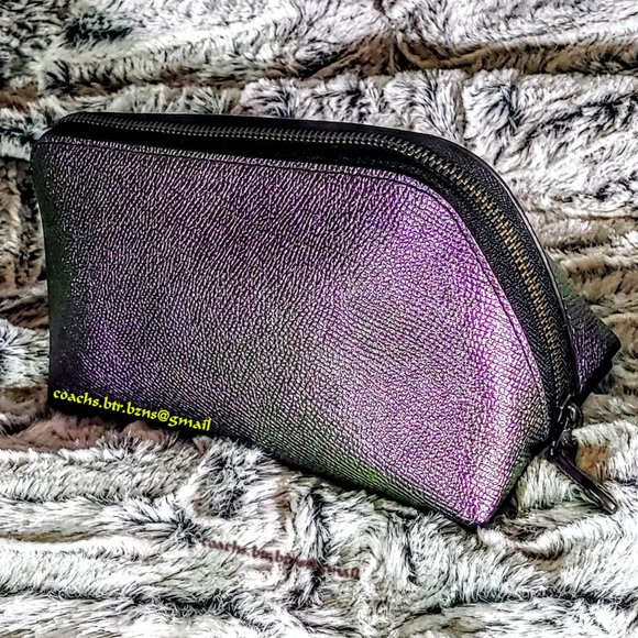 NWOT - COACH OIL SLICK/HOLOGRAM CROSSGRAIN LEATHER COSMETIC BAG (647111) - Picture 4 of 5